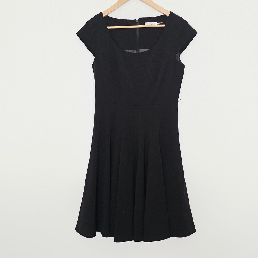 Calvin Klein Black Flare A-Line Cap Sleeve Career Wear Women's Dress Size 10